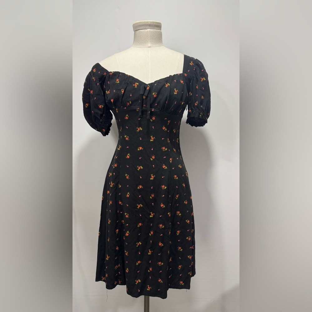 Urban Outfitters Dress Women's S Black Floral Cassie Puff Sleeve Mini Dress